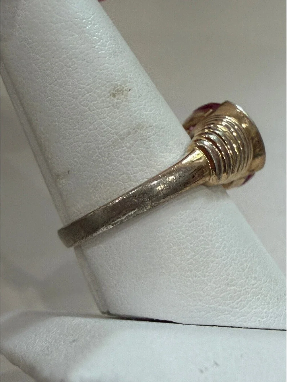 Vintage Pink Gemstone Ring with Gold Tone Band Size 9